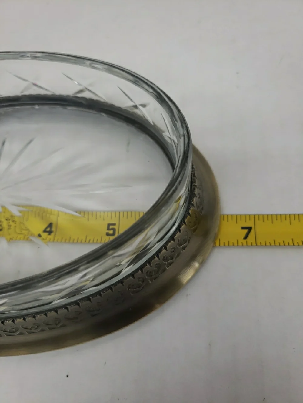 Vintage Fancy Oval Soap Dish Brass & Glass Starburst Pattern 4.5 X 6.5
